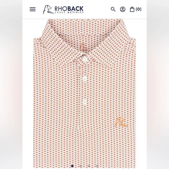 Rhoback Men's University of Texas UT Longhorn Patterned Short Sleeve Polo Large - Picture 3 of 7